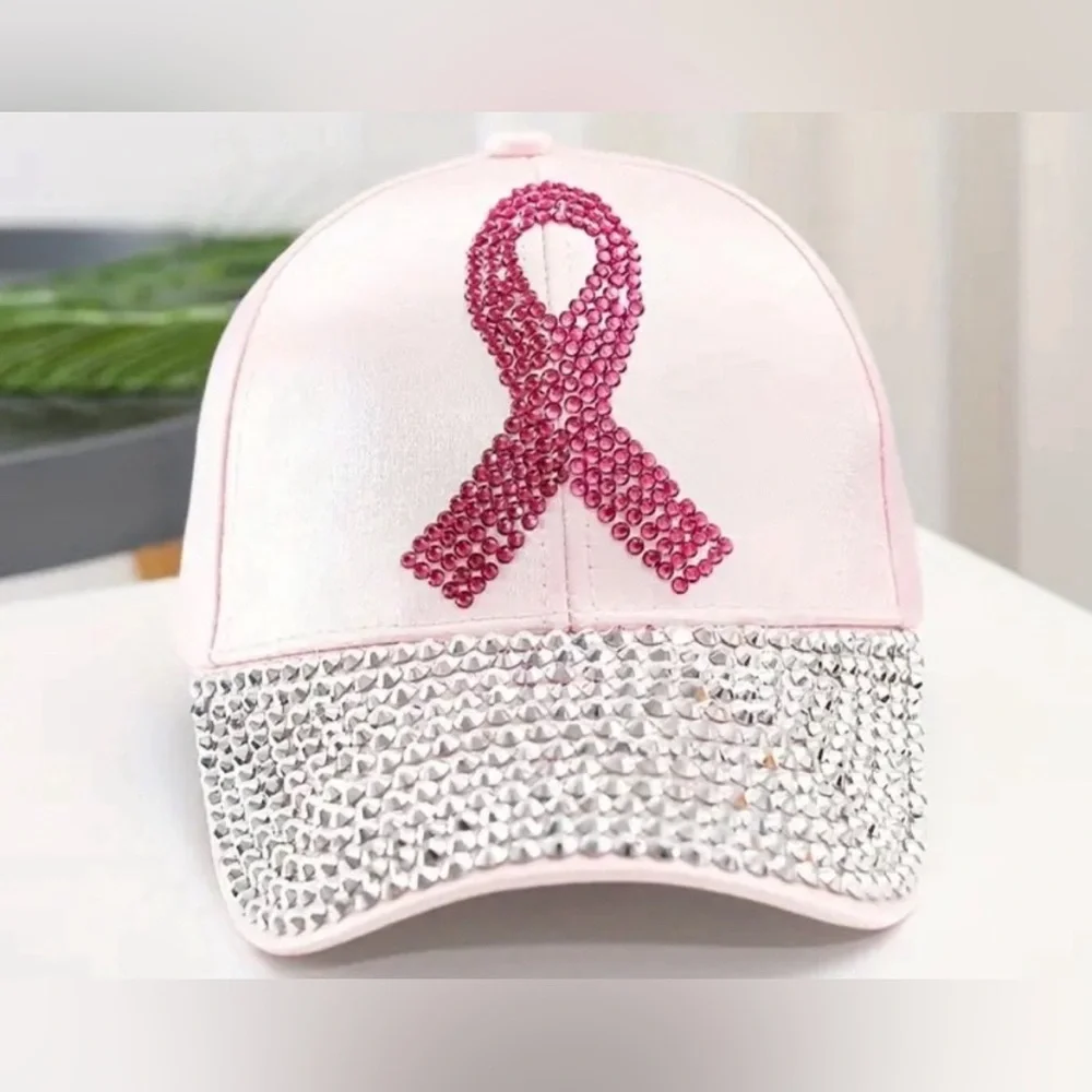 BREAST CANCER AWARENESS pink ribbon Rhinestone hat